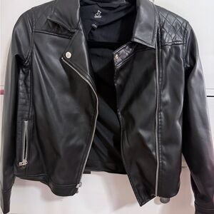 Black faux Leather Jacket with quilted detail. Size Youth L (or adult XS)